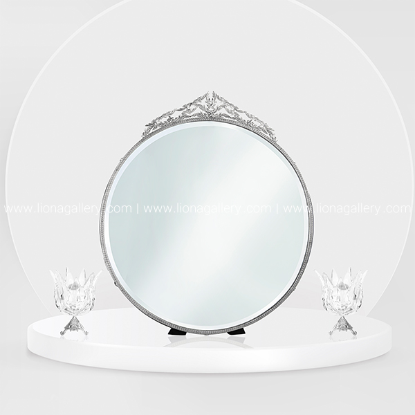 آینه شمعدان نقره (آینه و شمعدان عروس جدیدترین 1403-2024) | نقره لیونا - آینه شمعدان کریستال نقره مدل لادبُن | ارتفاع 35cm | نقره 925 عیار | 199 گرم