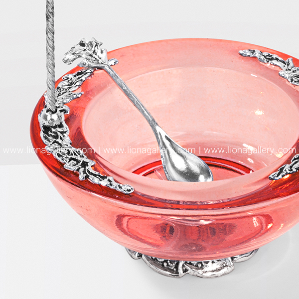 ظرف خاویار خوری پذیرایی نقره و کریستال دسته دار (قرمز) - ظروف نقره پذیرایی | گالری نقره لیونا